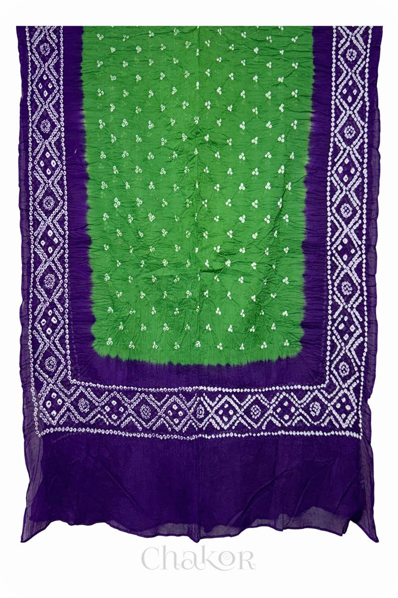 Purple GreenBandhani Cotton Kurta Set Fabric With Dupatta for Women's clothing online by Chakor.