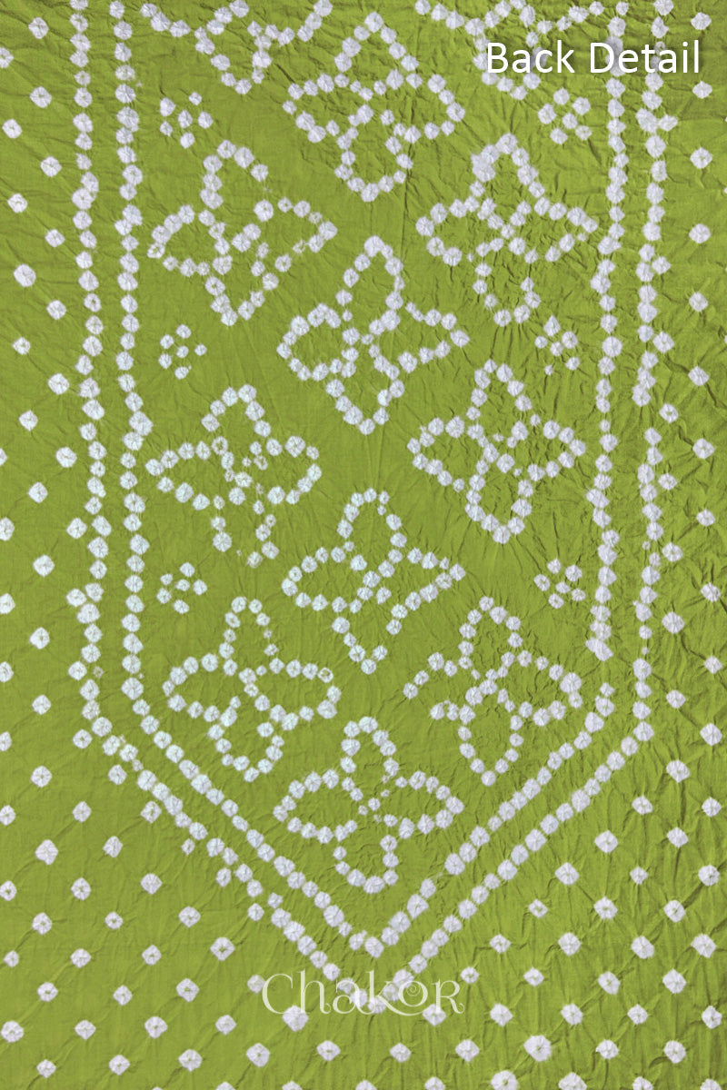 Lime Kutch Bandhani Cotton Unstitched Suit Set - 3 Piece | Mirror Work
