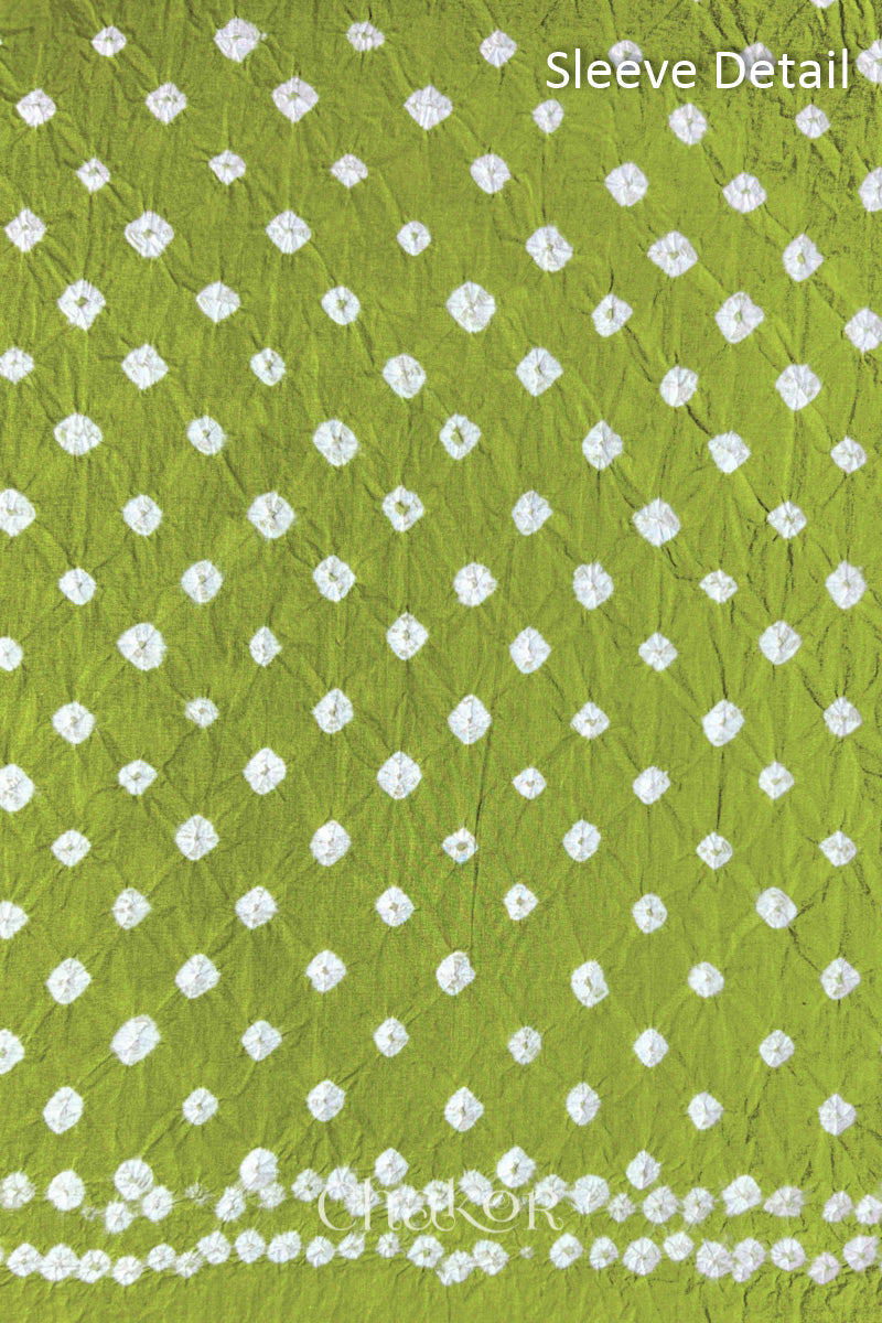 Lime Kutch Bandhani Cotton Unstitched Suit Set - 3 Piece | Mirror Work