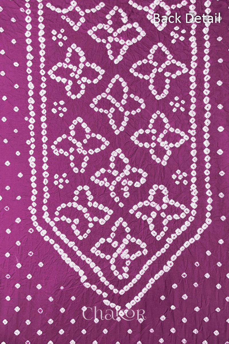 Back yoke detail featuring traditional Bandhani floral motifs on Mauve cotton fabric.
