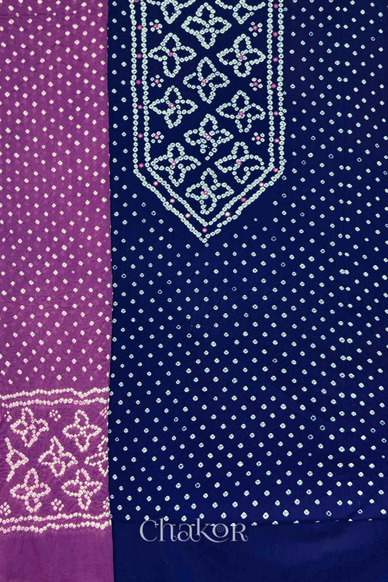 Navy Blue Bandhani cotton kurta fabric with matching bottom and Mauve Bandhani dupatta.
