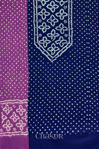 Navy Blue Bandhani cotton kurta fabric with matching bottom and Mauve Bandhani dupatta.
