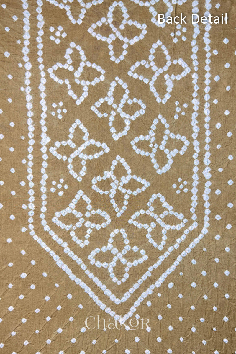 Beige Kutch Bandhani Pure Cotton Unstitched Suit Set - 3 Piece | Mirror Work