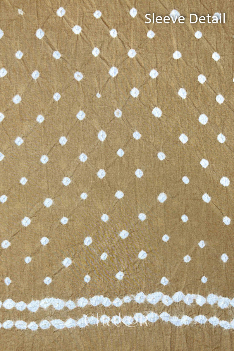 Beige Kutch Bandhani Pure Cotton Unstitched Suit Set - 3 Piece | Mirror Work