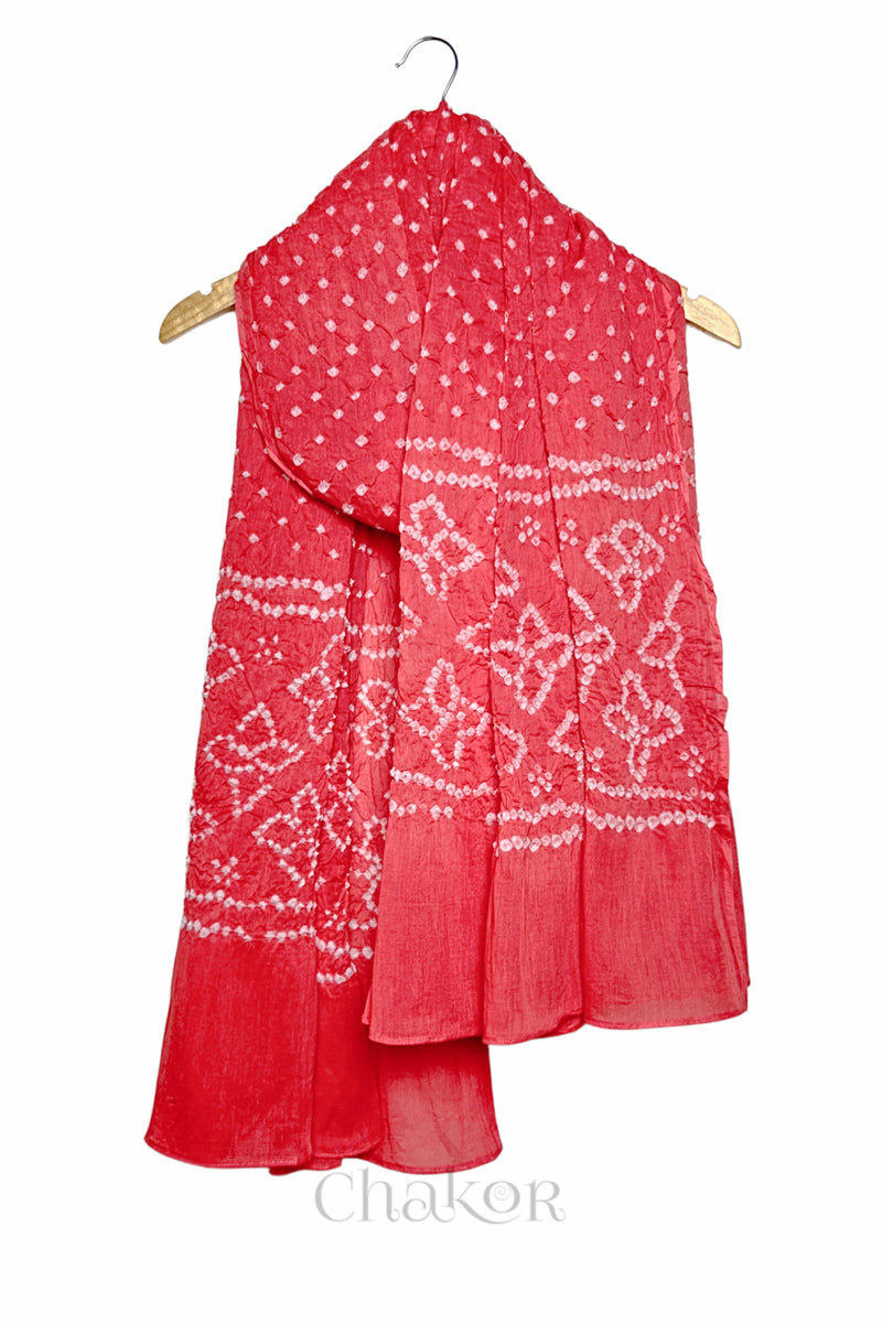 Beige Kutch Bandhani Pure Cotton Unstitched Suit Set - 3 Piece | Mirror Work