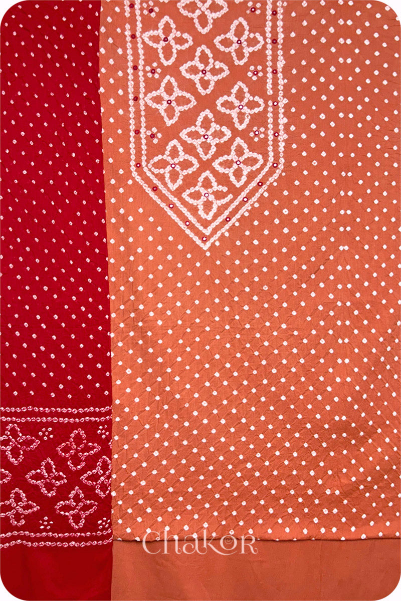 Brick Orange Bandhani Cotton Kurta Set Fabric With Dupatta (Set of 3)