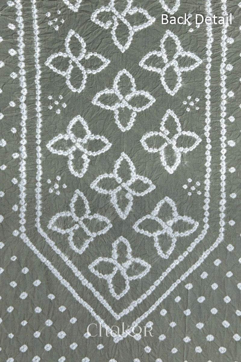 Cement Grey Kutch Bandhani Pure Cotton Unstitched Suit Set - 3 Piece | Mirror Work