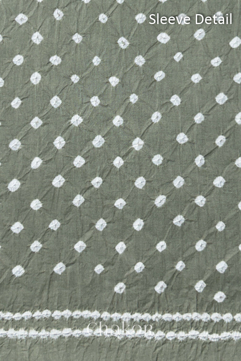 Cement Grey Kutch Bandhani Pure Cotton Unstitched Suit Set - 3 Piece | Mirror Work