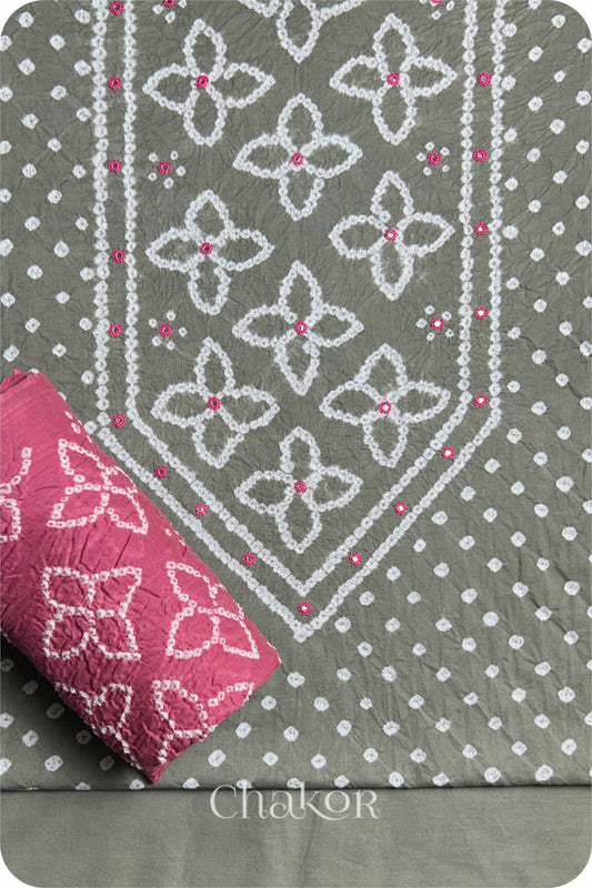 Cement Grey Bandhani Cotton Kurta Set Fabric With Dupatta (Set of 3)
