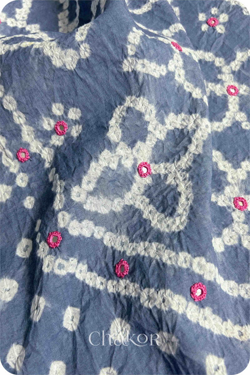 Blue Grey Bandhani Cotton Kurta Set Fabric With Dupatta (Set of 3)