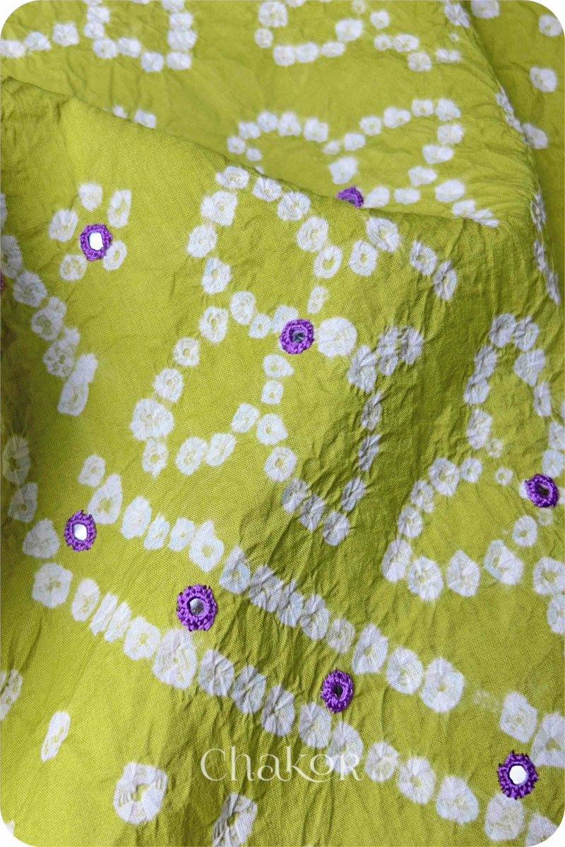 Lime Green Bandhani Cotton Kurta Set Fabric With Dupatta (Set of 3)