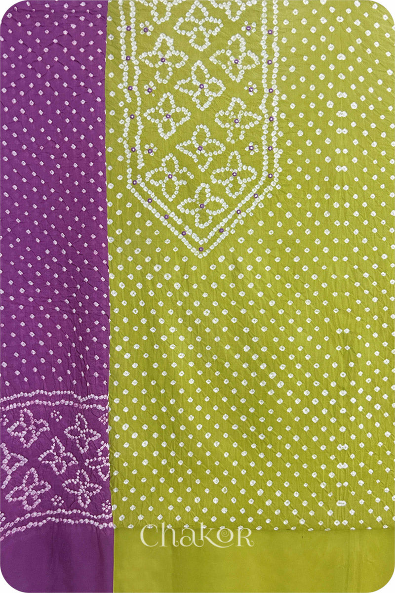 Lime Green Bandhani Cotton Kurta Set Fabric With Dupatta (Set of 3)