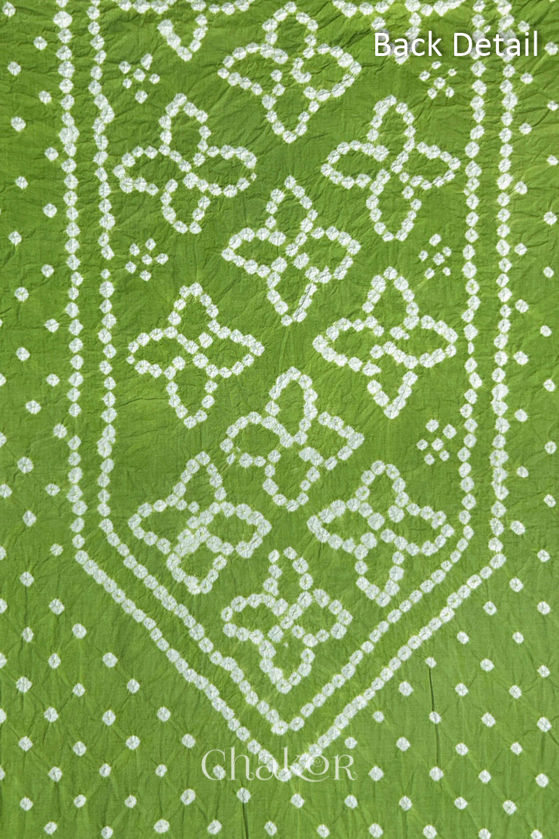 Olive Green Kutch Bandhani Pure Cotton Unstitched Suit Set - 3 Piece | Mirror Work