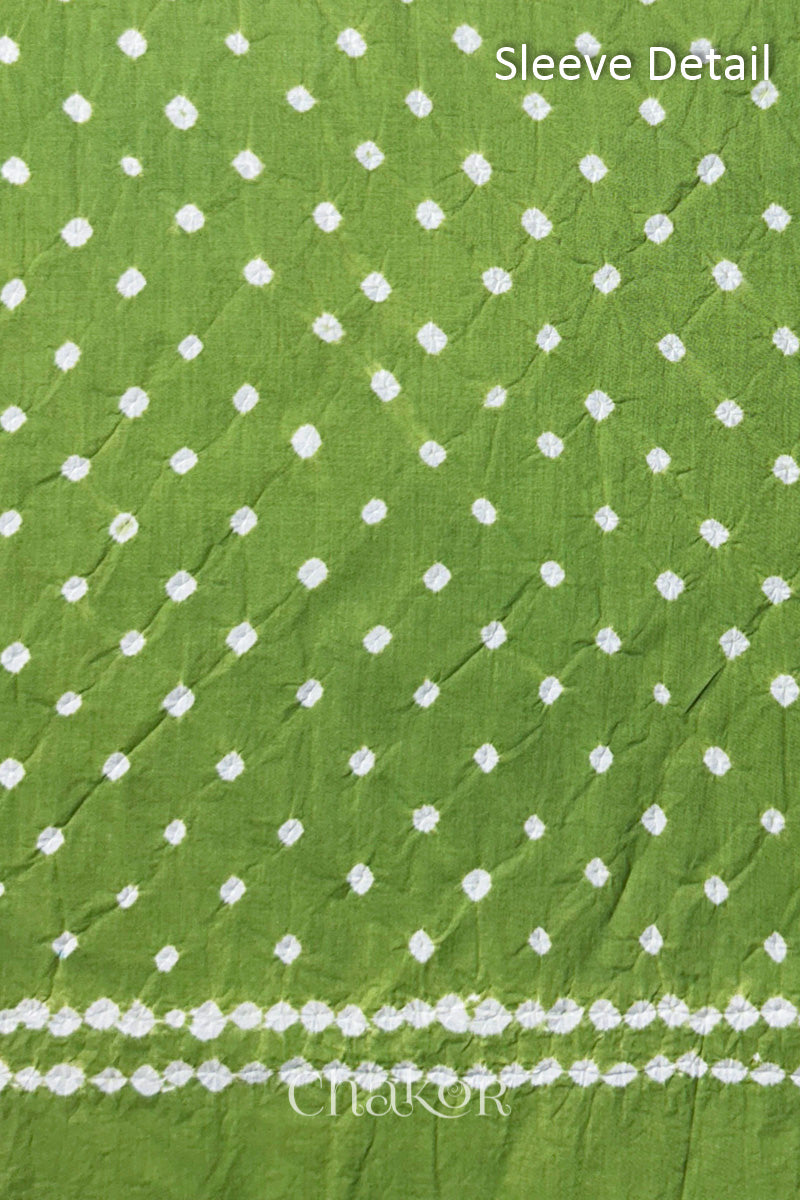 Olive Green Kutch Bandhani Pure Cotton Unstitched Suit Set - 3 Piece | Mirror Work