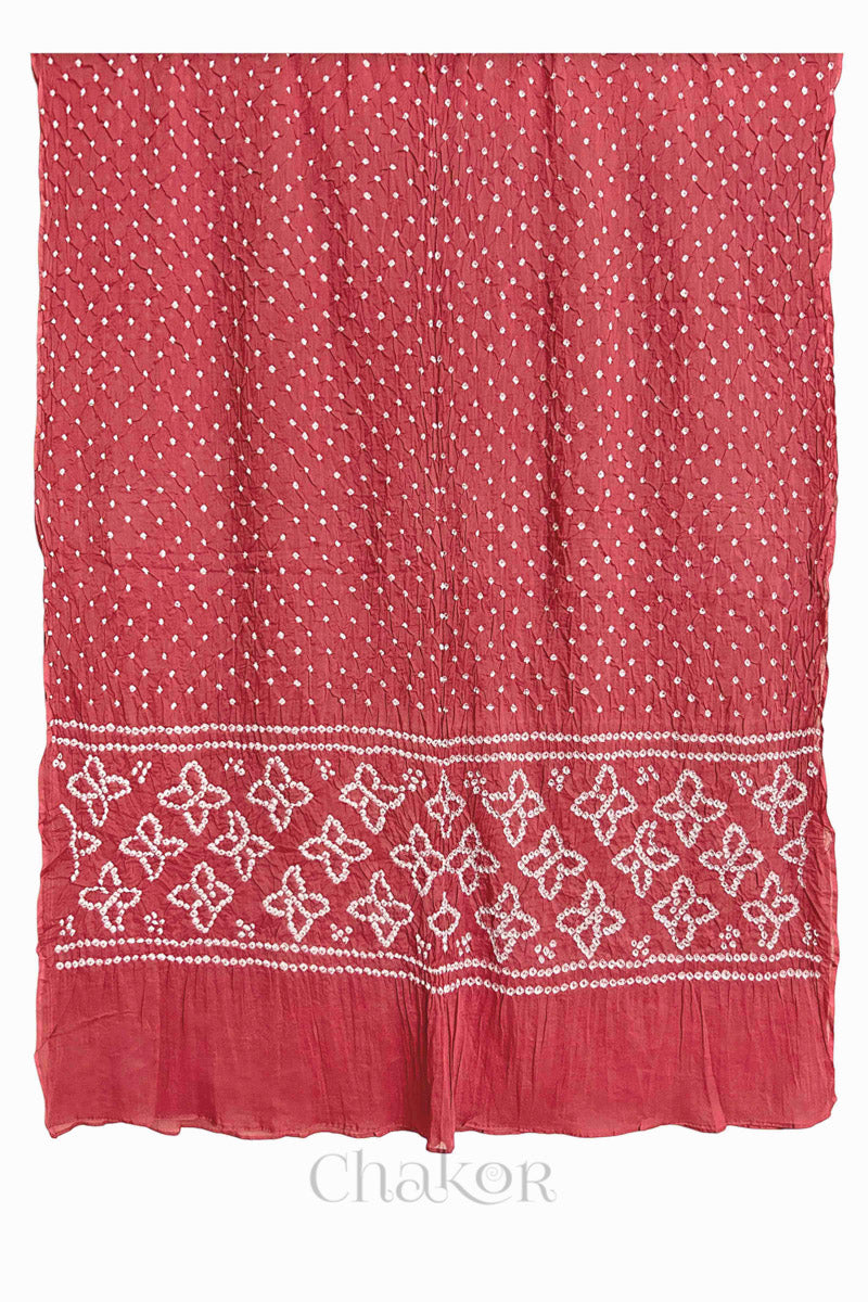 Olive Green Kutch Bandhani Pure Cotton Unstitched Suit Set - 3 Piece | Mirror Work