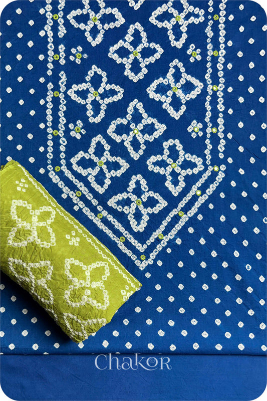Indigo Bandhani Cotton Kurta Set Fabric With Dupatta (Set of 3)