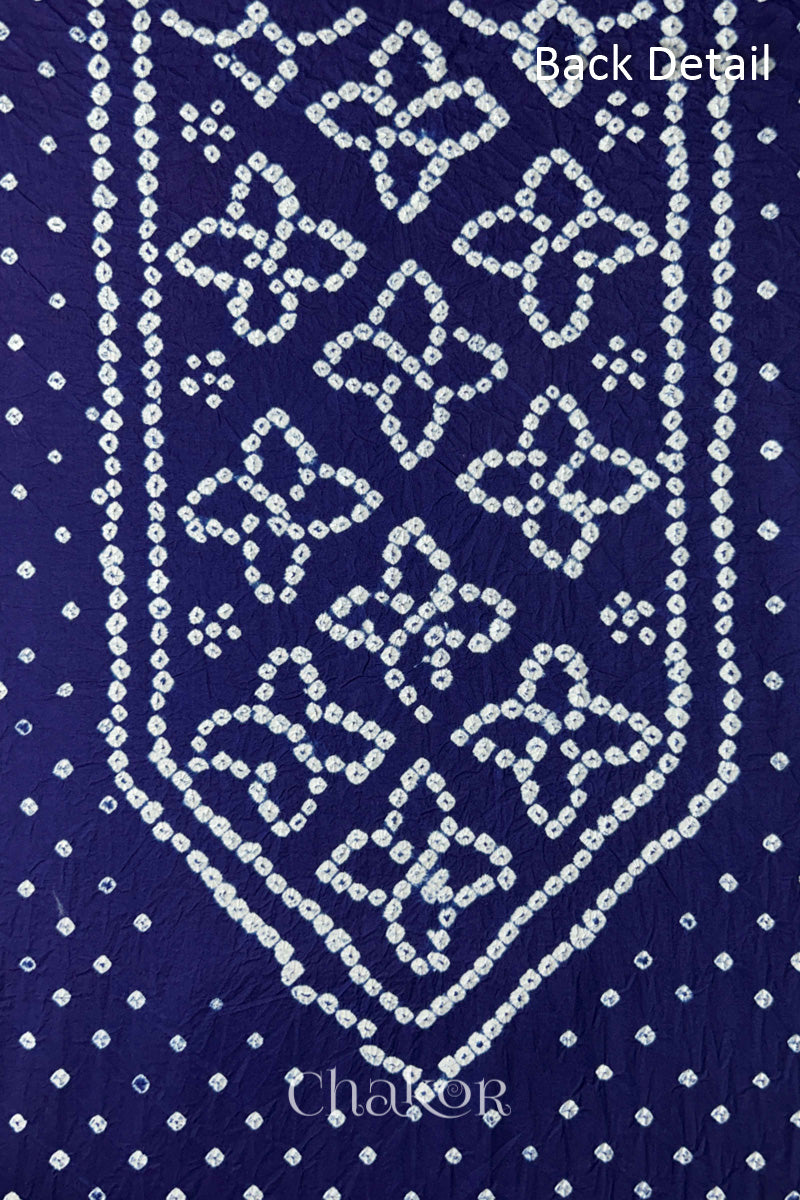 Navy Blue Kutch Bandhani Pure Cotton Unstitched Suit Set - 3 Piece | Mirror Work