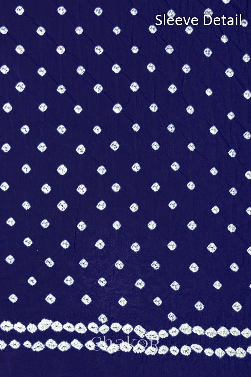 Navy Blue Kutch Bandhani Pure Cotton Unstitched Suit Set - 3 Piece | Mirror Work