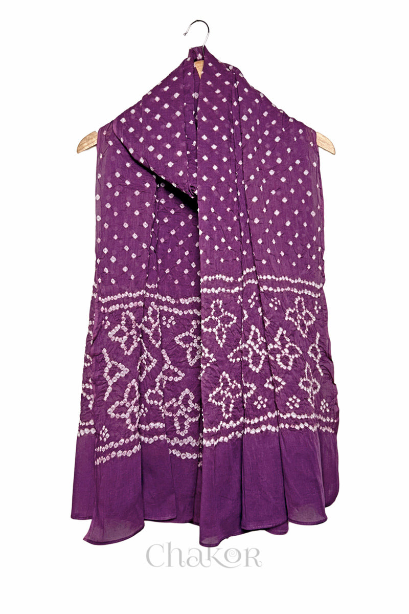 Navy Blue Kutch Bandhani Pure Cotton Unstitched Suit Set - 3 Piece | Mirror Work