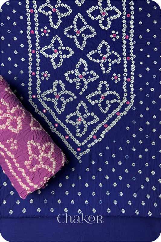 Navy Blue Bandhani Cotton Kurta Set Fabric With Dupatta (Set of 3)