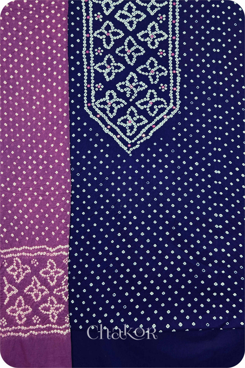 Navy Blue Bandhani Cotton Kurta Set Fabric With Dupatta (Set of 3)