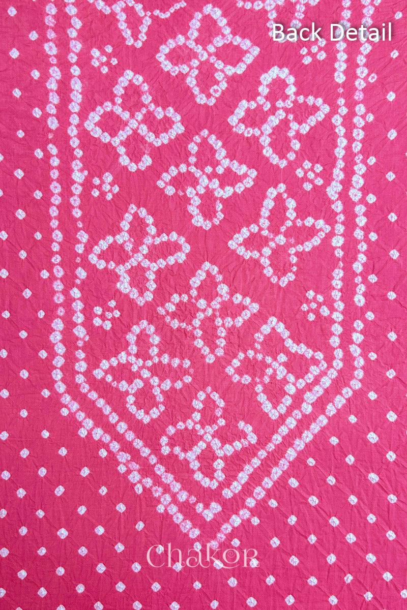 Pink Kutch Bandhani Pure Cotton Unstitched Suit Set - 3 Piece | Mirror Work
