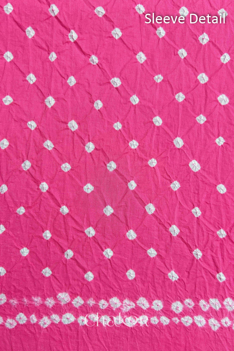 Pink Kutch Bandhani Pure Cotton Unstitched Suit Set - 3 Piece | Mirror Work