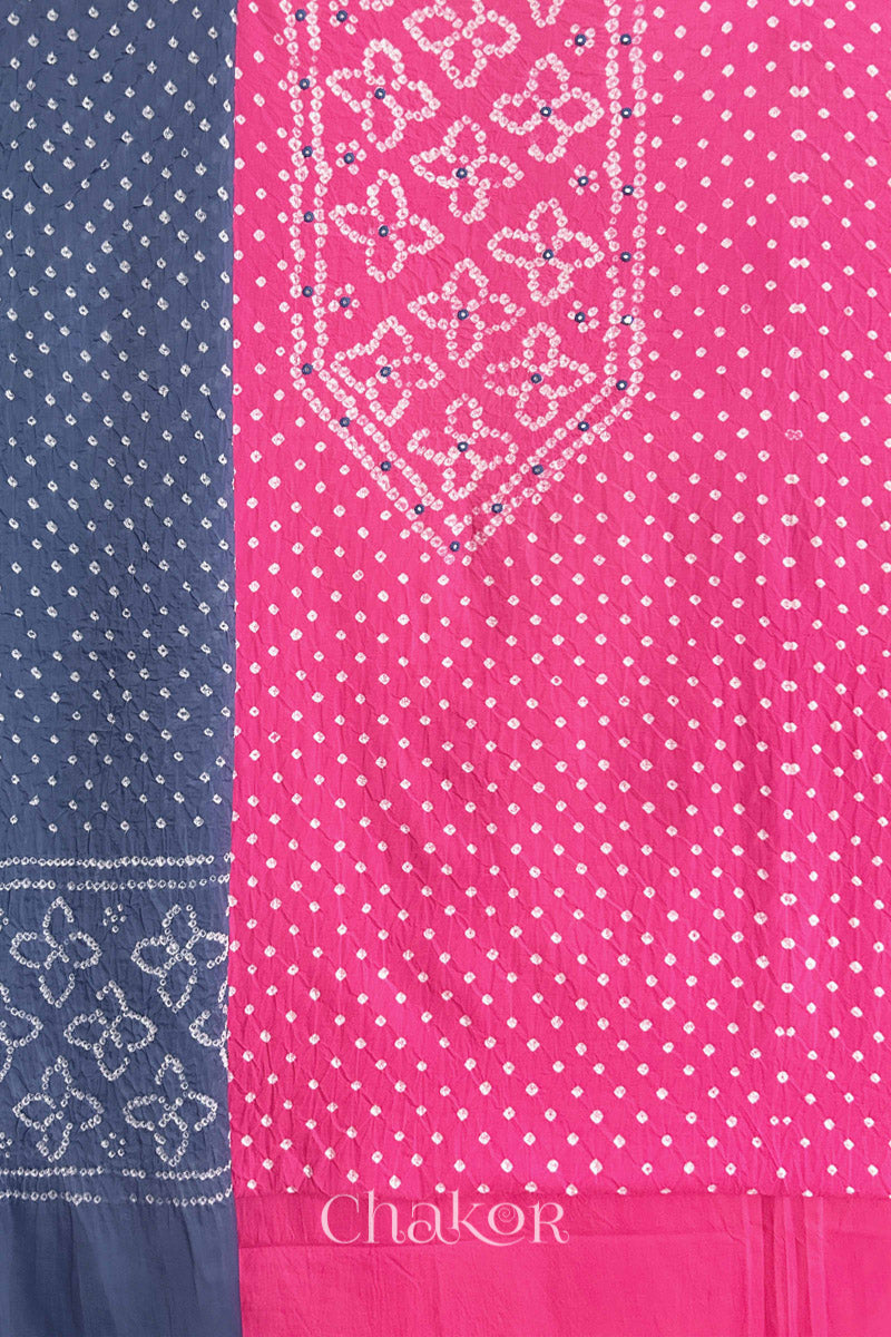 Pink Kutch Bandhani Pure Cotton Unstitched Suit Set - 3 Piece | Mirror Work