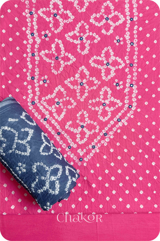 Pink Bandhani Cotton Kurta Set Fabric With Dupatta (Set of 3)