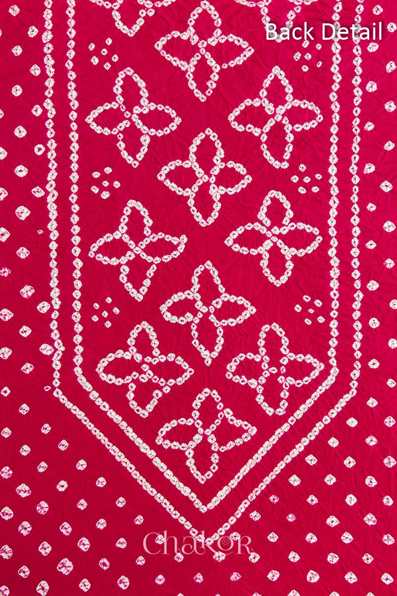 Strawberry Pink Kutch Bandhani Pure Cotton Unstitched Suit Set - 3 Piece | Mirror Work