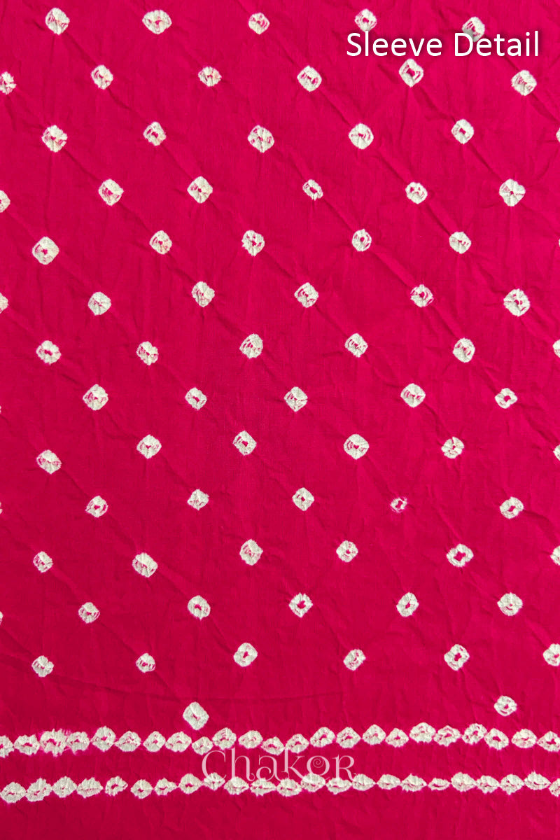 Strawberry Pink Kutch Bandhani Pure Cotton Unstitched Suit Set - 3 Piece | Mirror Work
