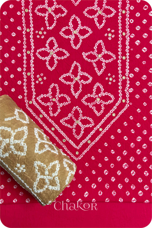 Strawberry Pink Bandhani Cotton Kurta Set Fabric With Dupatta (Set of 3)