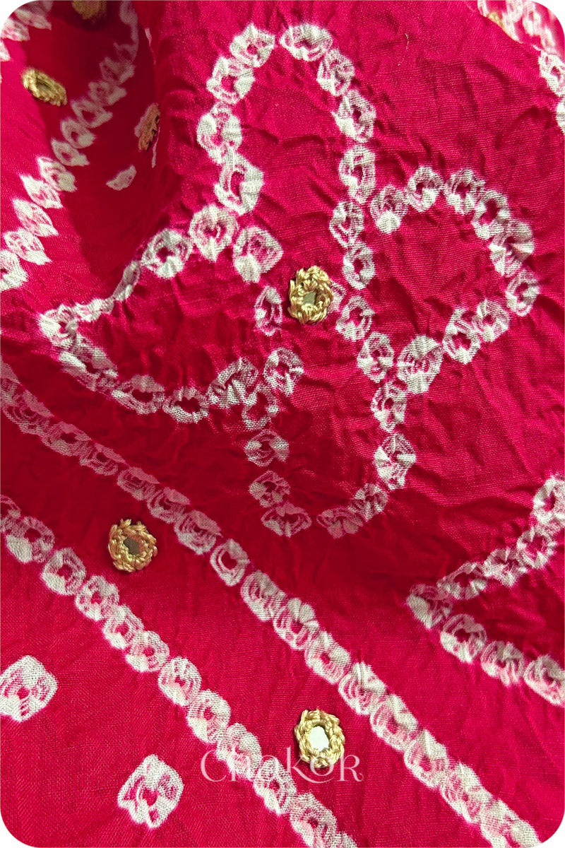 Strawberry Pink Bandhani Cotton Kurta Set Fabric With Dupatta (Set of 3)