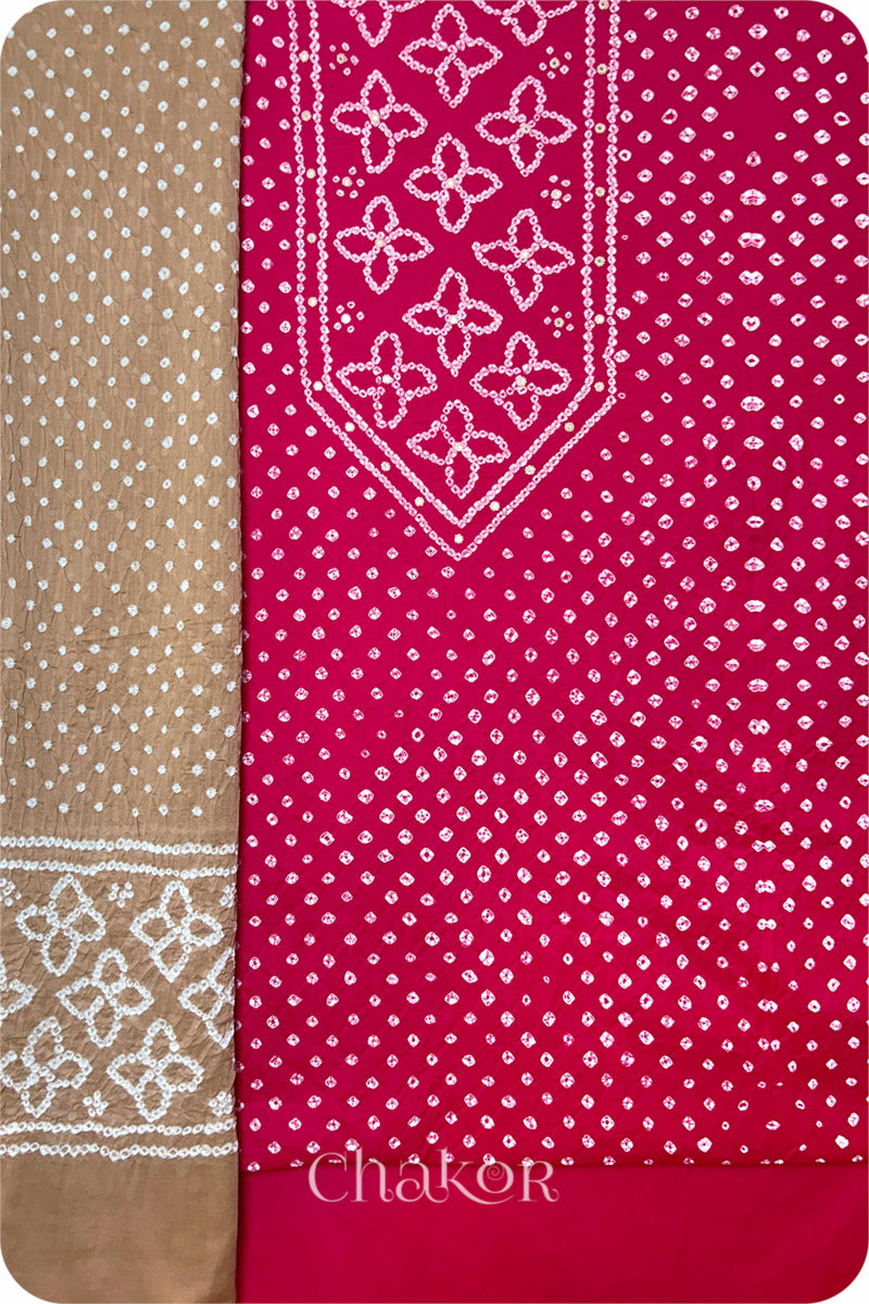 Strawberry Pink Bandhani Cotton Kurta Set Fabric With Dupatta (Set of 3)