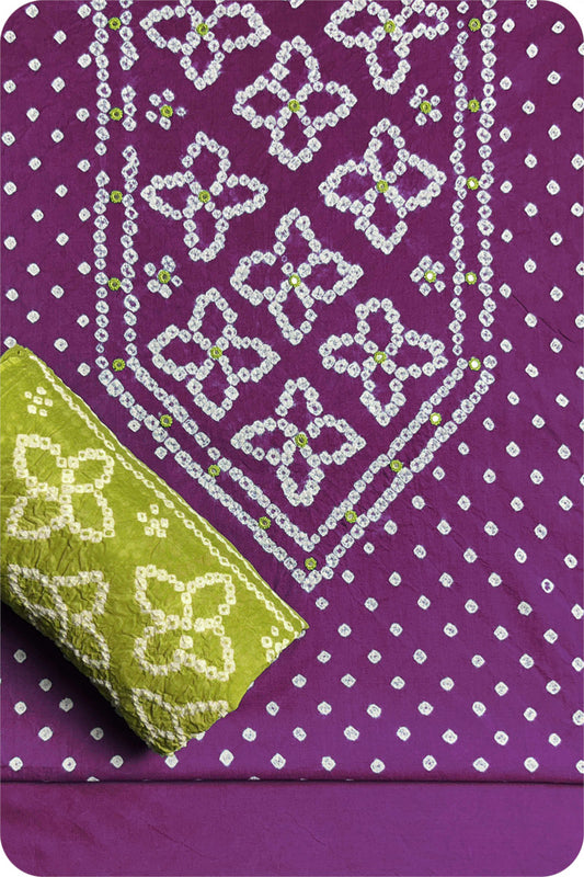 Violet Bandhani Cotton Kurta Set Fabric With Dupatta (Set of 3)