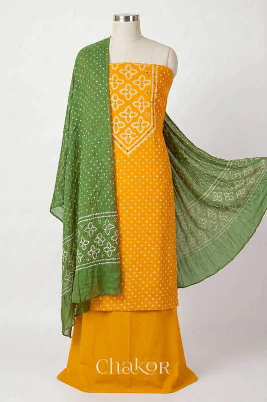 Yellow Bandhani Cotton Kurta Set Fabric With Dupatta (Set of 3)