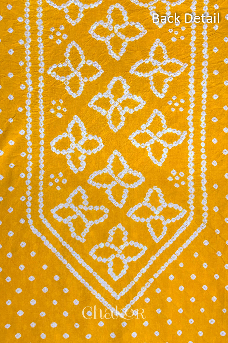 Yellow Kutch Bandhani Pure Cotton Unstitched Suit Set - 3 Piece | Mirror Work