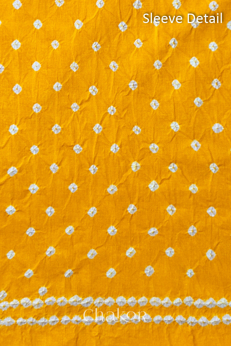 Yellow Kutch Bandhani Pure Cotton Unstitched Suit Set - 3 Piece | Mirror Work