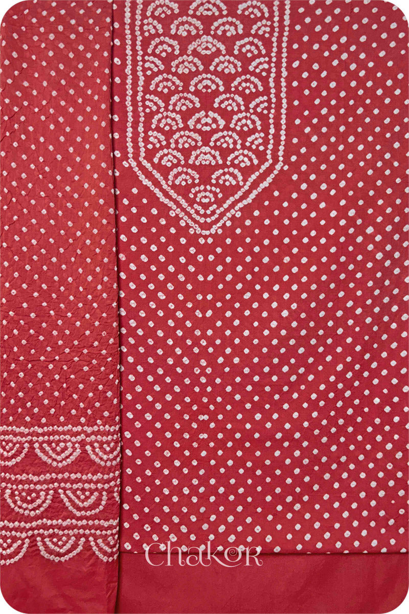 Dusty Red Bandhani Cotton Kurta Set Fabric With Dupatta for Women's clothing online by Chakor.