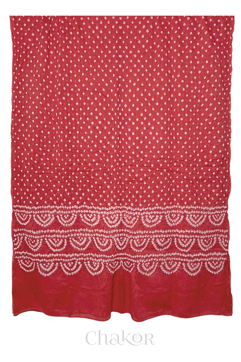 Dusty Red Bandhani Cotton Kurta Set Fabric With Dupatta for Women's clothing online by Chakor.