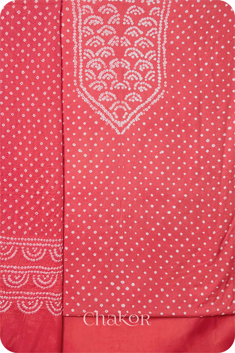 Coral Pink Bandhani Cotton Kurta Set Fabric With Dupatta for Women's clothing online by Chakor.