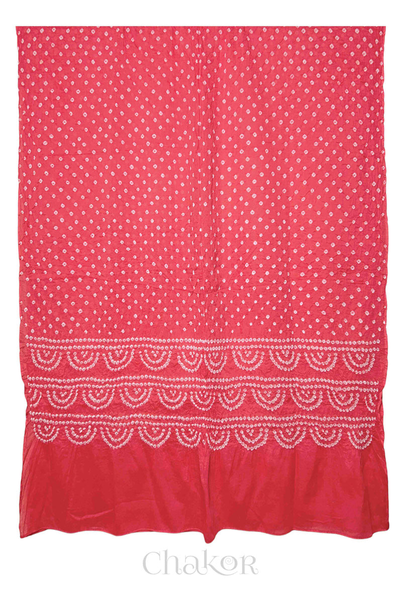 Coral Pink Bandhani Cotton Kurta Set Fabric With Dupatta for Women's clothing online by Chakor.