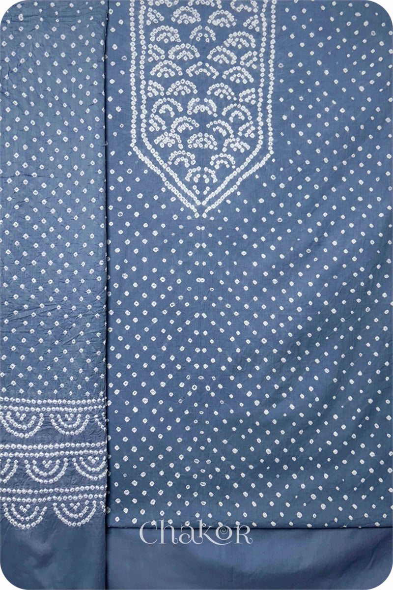 Blue Grey Bandhani Cotton Kurta Set Fabric With Dupatta for Women's clothing online by Chakor.