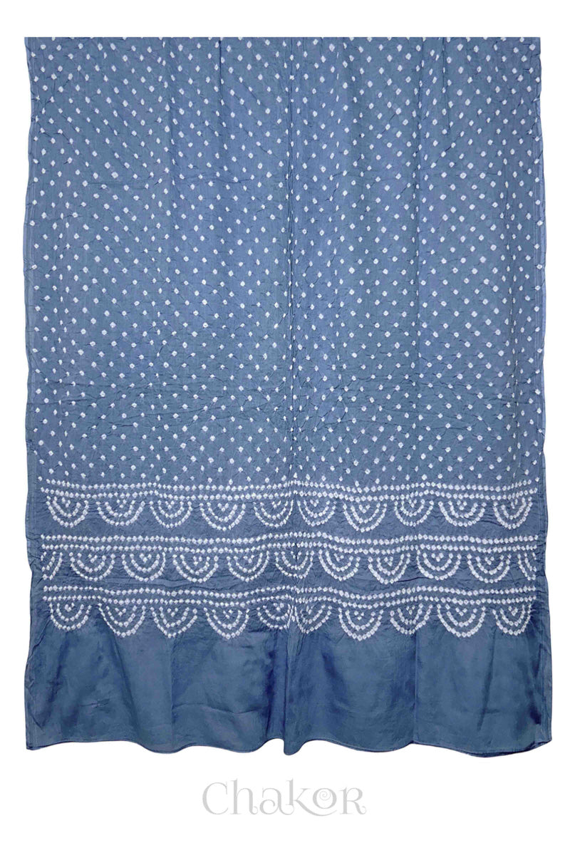 Blue Grey Bandhani Cotton Kurta Set Fabric With Dupatta for Women's clothing online by Chakor.