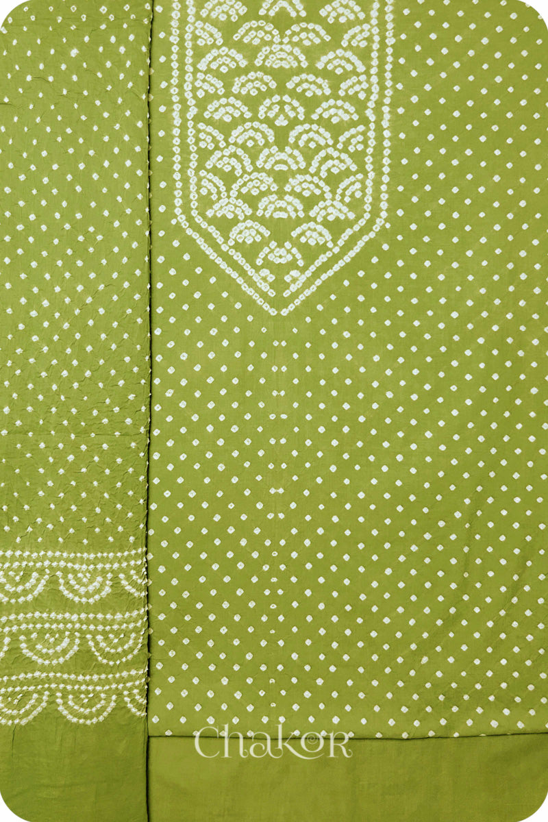 Lime Green Bandhani Cotton Kurta Set Fabric With Dupatta (Set of 3)