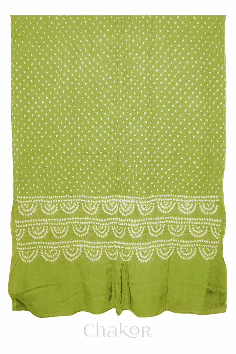 Lime Green Bandhani Cotton Kurta Set Fabric With Dupatta (Set of 3)