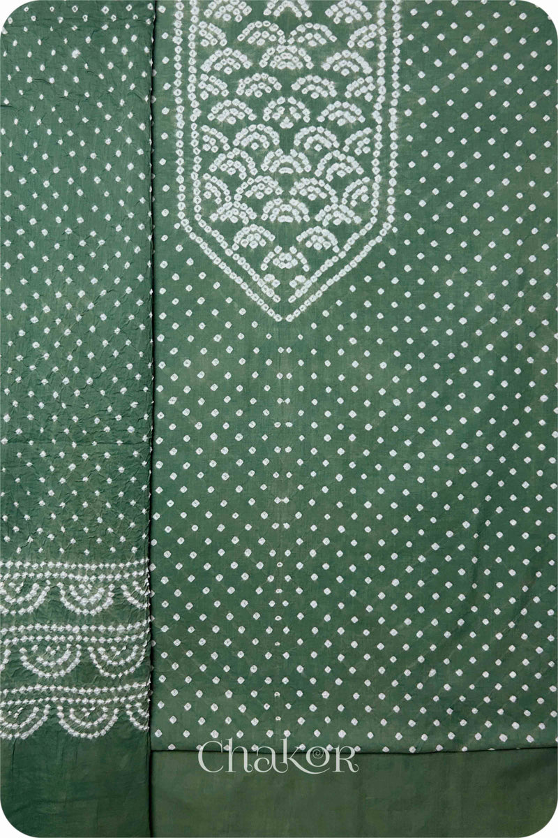 Moss Green Bandhani Cotton Kurta Set Fabric With Dupatta for Women's clothing online by Chakor.