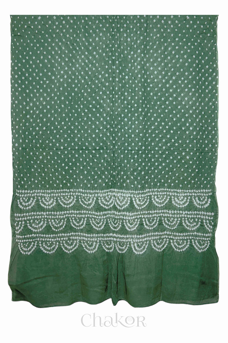 Moss Green Bandhani Cotton Kurta Set Fabric With Dupatta for Women's clothing online by Chakor.