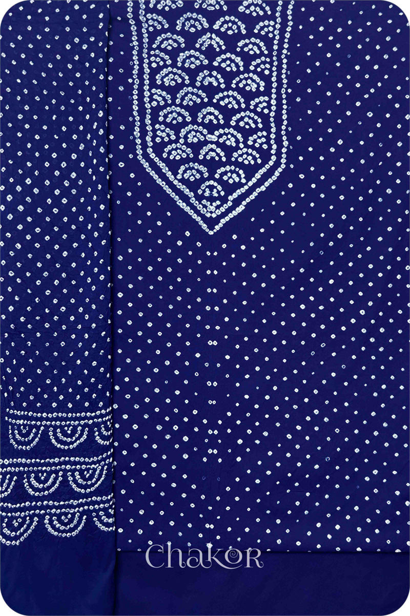 Navy Blue Bandhani Cotton Kurta Set Fabric With Dupatta for Women's clothing online by Chakor.