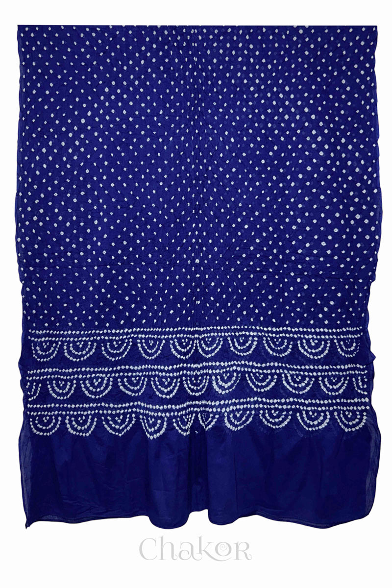 Navy Blue Bandhani Cotton Kurta Set Fabric With Dupatta for Women's clothing online by Chakor.